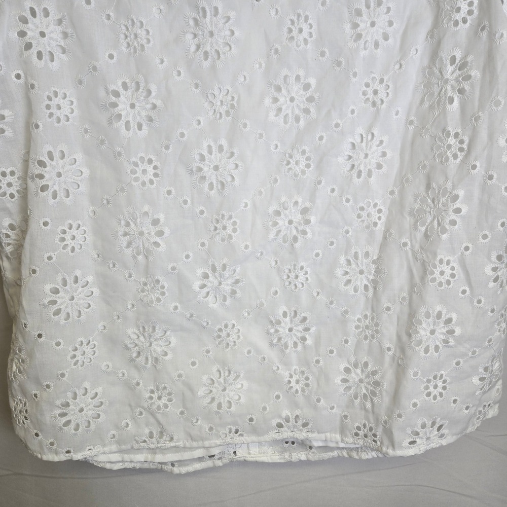 Kate Krasin Short Sleeve V-neck Eyelet Blouse, Cottage Spring Summer White Large - Picture 11 of 12